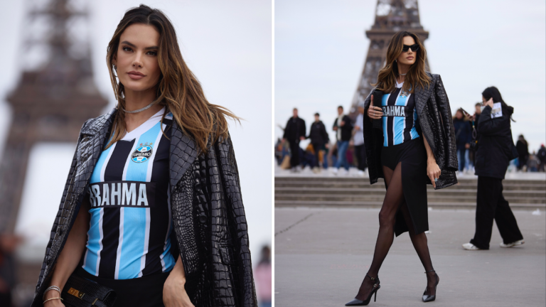 Brahma veste Alessandra Ambrósio com camisa do Grêmio na Paris Fashion Week